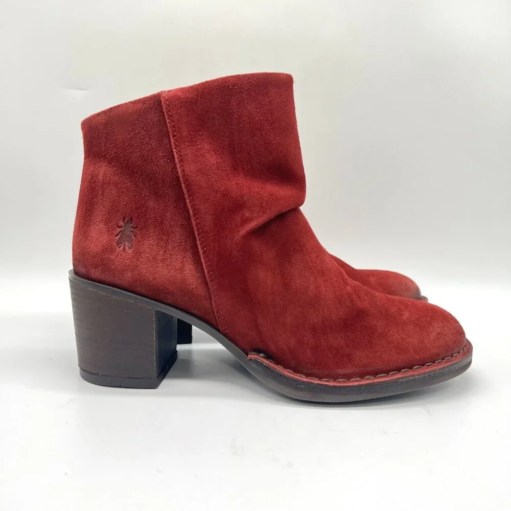 Fly London Womens 40 EU 9 - 9.5 US Red Suede Leather Ankle Boots Shoes - Picture 1 of 13